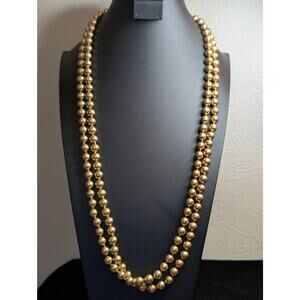 70" Single Strand Individually Knotted Gold Color 8mm Faux Pearl Bead Necklace